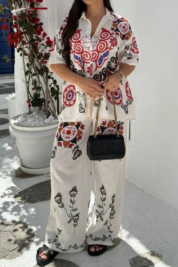 Fashion Printed Lar Shirt & Pants Two-Piece Set