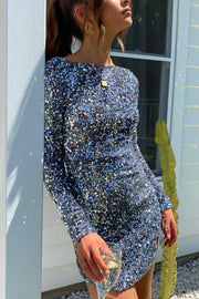 Sequins Long Sleeve Split Bodycon Mini Dress