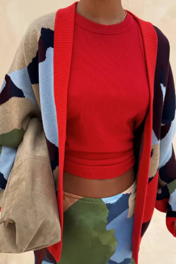 Abstract Geometric Pattern Knitted Jacket