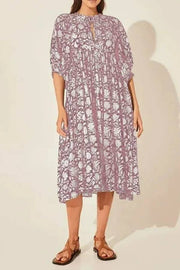Bohemian Puff Sleeve Floral Print Loose Dress