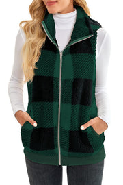 Plaid thickened double-sided velvet cardigan vest stand collar sleeveless vest jacket