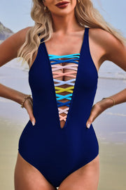 Sexy Lace Up Deep V One-piece Swimsuit