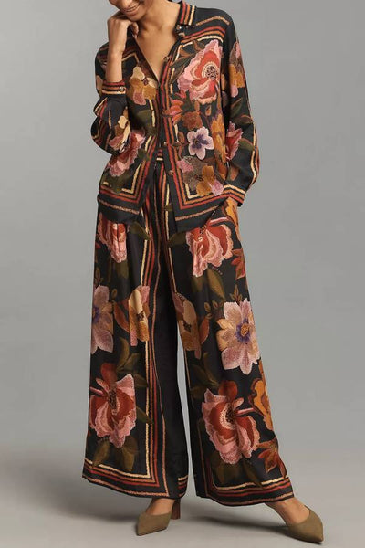 Farm Rio Chenille Flowers Wide-Leg Pants