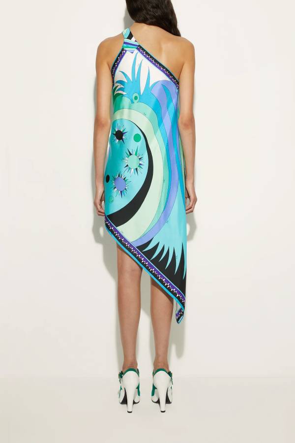 Naughty Lady Satin Unique Print One Shoulder Irregular Hem Vacation Midi Dress