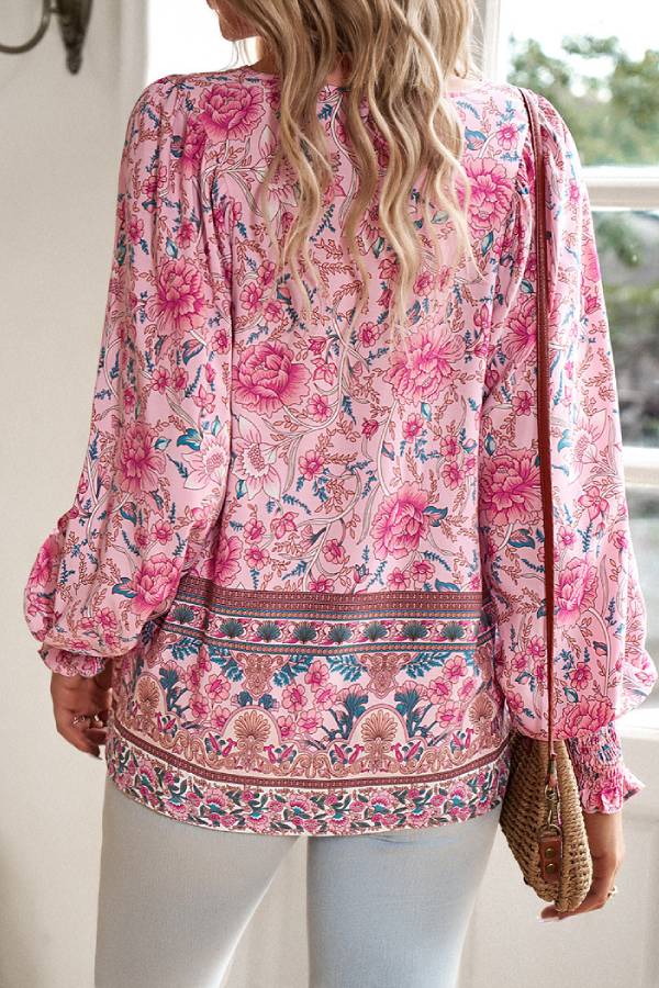 Bohemian-style printed tie-front shirt