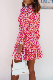 V-neck tie-up printed ruffle dress