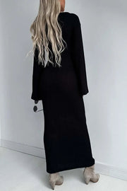 Ahion Knitted V Neck Long Sleeved Maxi Dress