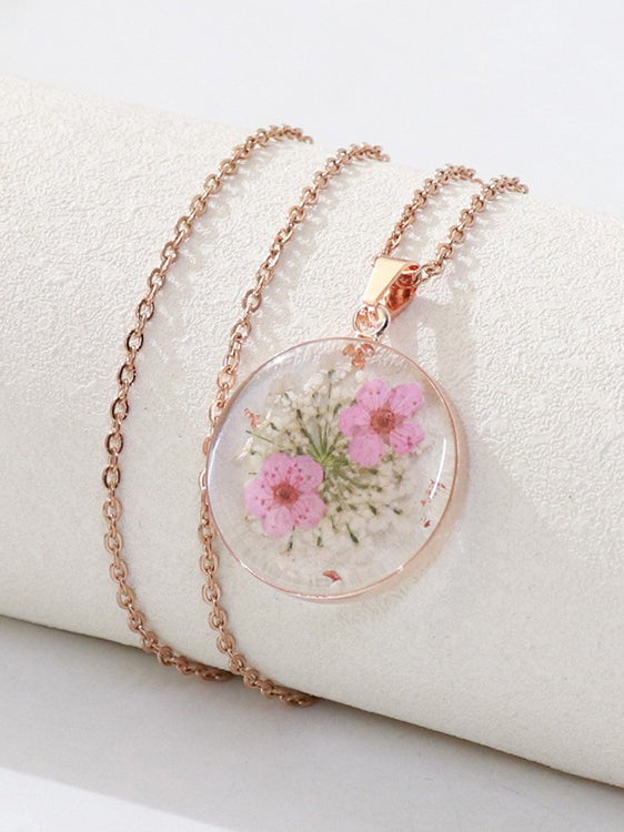 Real Dried Forget-Me-Not Flower Pendant Necklace