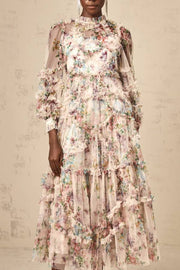 Candice floral ruffled tulle midi dress