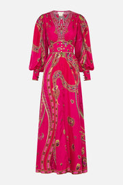 Art Print V-Neck Waisted Palace Style Maxi Dress