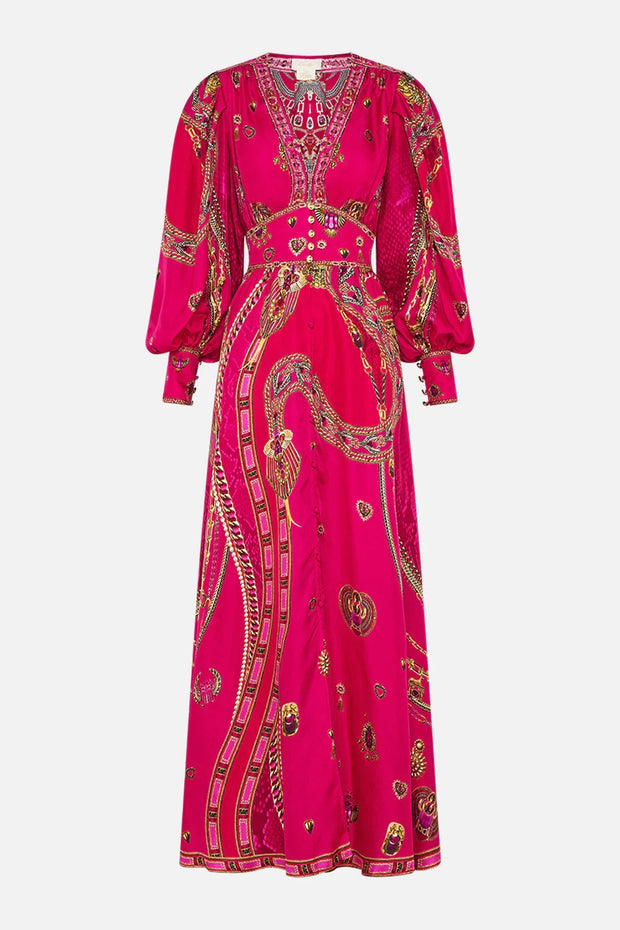 Art Print V-Neck Waisted Palace Style Maxi Dress