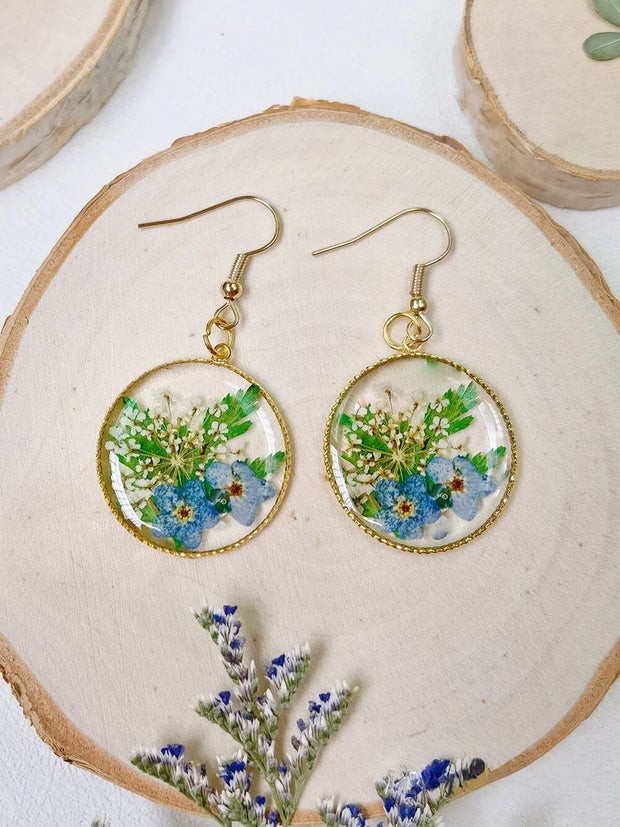 Resin Pressed Flower Earrings - Forest Forget Me Not