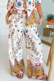 Fashion Printed Short Sleeve Shirt & Pants Two-piece Set