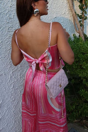 Caroline Satin Unique Print Scarf Tank and Elastic Waist Wide Leg Pants Set