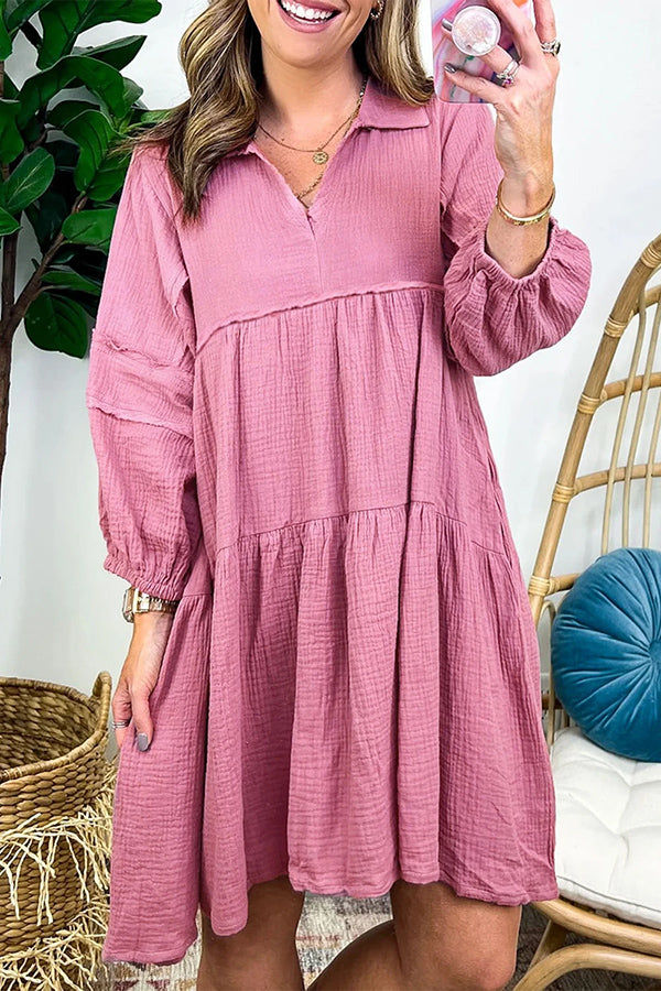Purple Solid Color Gauze Collared Casual Dress