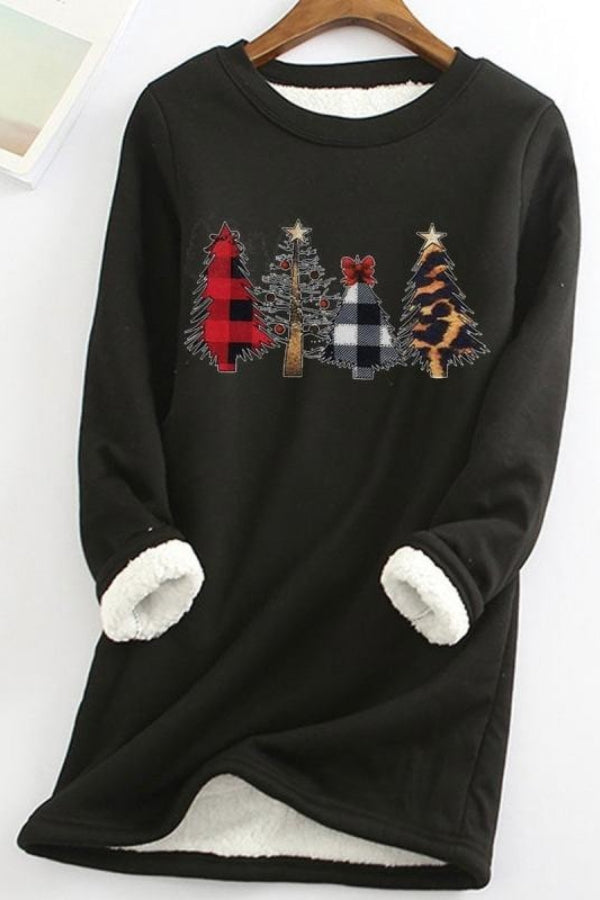 Warm Christmas Tree Print Long Sleeve Shirt Thermal Underwear