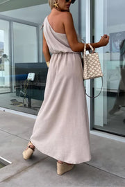 Bayside Beauty One Shoulder Slit Relaxed Midi Dress