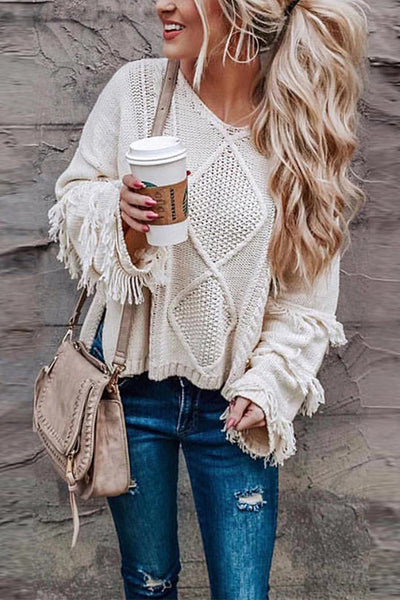 LOOK WHAT YOU MADE ME DO TASSEL KNIT SWEATER