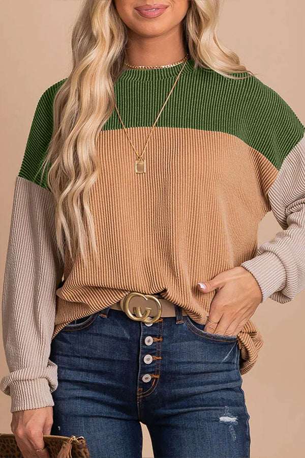 Colorblock corduroy long-sleeve top