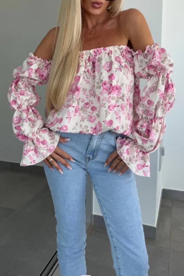 Floral off-shoulder puff sleeve top