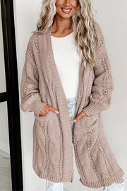 Ribbed Trim Hollow Knit Side Slits Cardigan