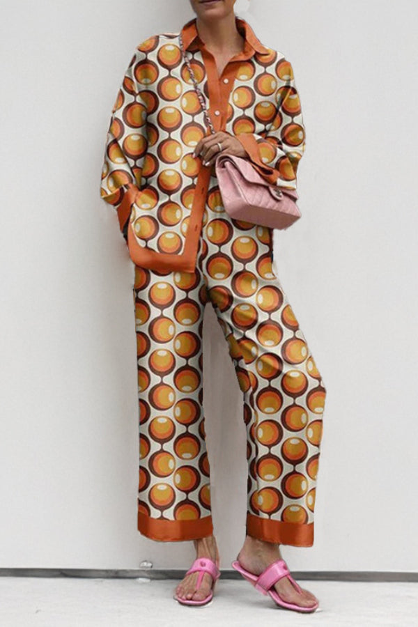 Loose Printed Long Sleeve Wide Leg Pants Fashion Suit