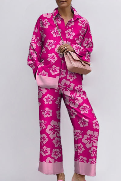 Loose Printed Long Sleeve Wide Leg Pants Fashion Suit