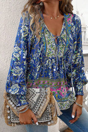 Bohemian-style printed tie-front shirt