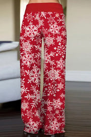 Christmas Drawstring Printed Wide Leg Pants