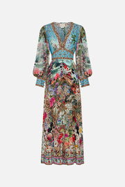 Art Print V-Neck Waisted Palace Style Maxi Dress