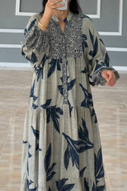 Printed lantern sleeves loose dress