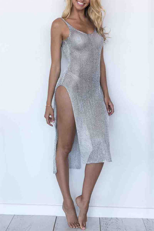 Low Back High Split Crochet Sheer Cover Up (2 Colors)