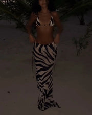 Women's Zebra Print String Bikini Three Piece Suit