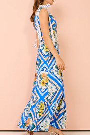 Tie Shoulder Maxi Dress In Azure Floral