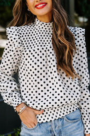 SWEET SPOT DOTTED UP PLEATED LONG SLEEVE TOP