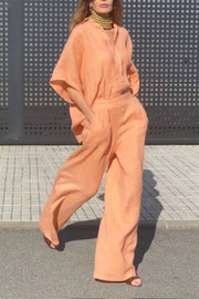 Casual Linen Orange Two-piece Suit