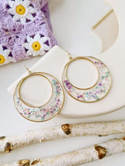 Queen Anne Lace Dried Flowers Large Hoop Earrings