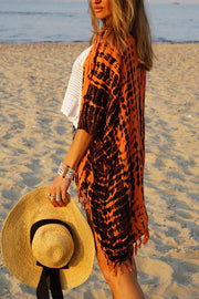 Beach vacation print tassel loose sun protection clothing