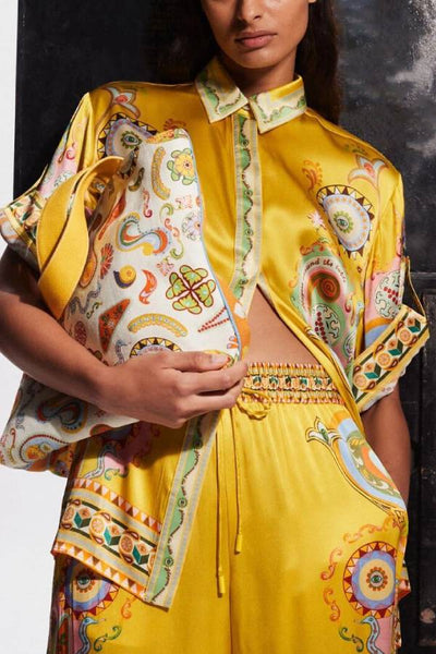 Sophisticated Satin Unique Cashew Flower Print Button Oversized Shirt