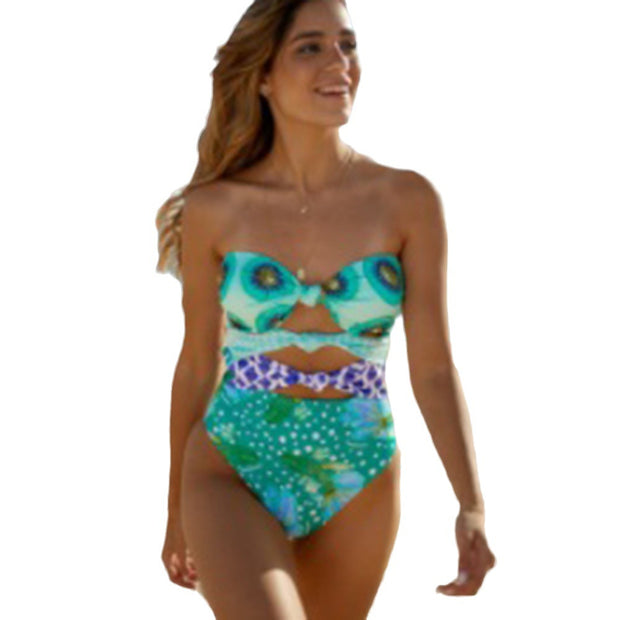 Hollow strap one-piece swimsuit beach two-piece set