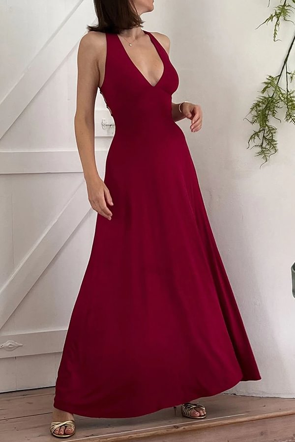 Another Most Beautiful Date Back Lace-up Stretch Maxi Dress