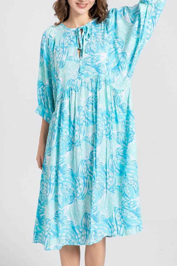 Bohemian Puff Sleeve Floral Print Loose Dress