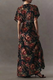 BHLDN Amelia Deep-V Stretch Velvet Maxi Dress