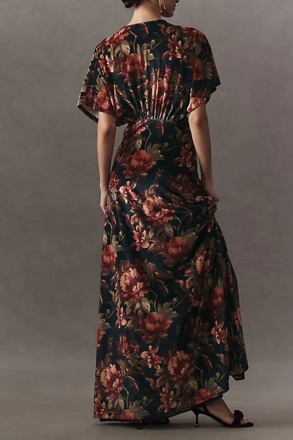 BHLDN Amelia Deep-V Stretch Velvet Maxi Dress