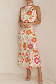 Love In The Garden Floral Halter Neck Elastic Waist Maxi Dress