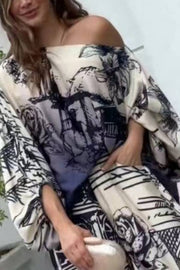 Off-the-shoulder batwing sleeve wide-leg pants suit