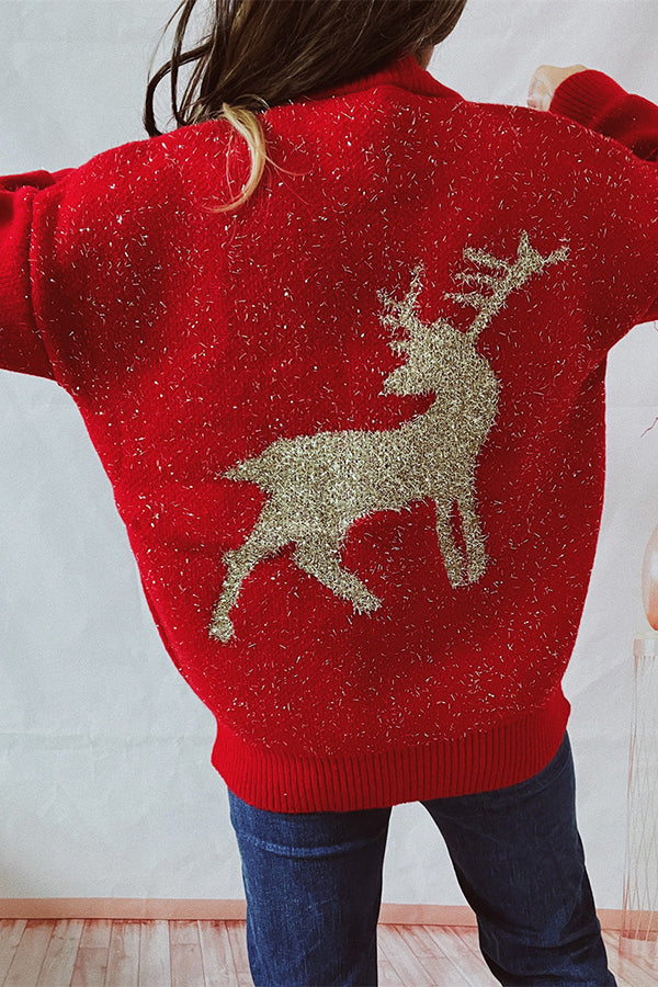 Christmas Pattern Knitted Crew Neck Long Sleeved Sweater