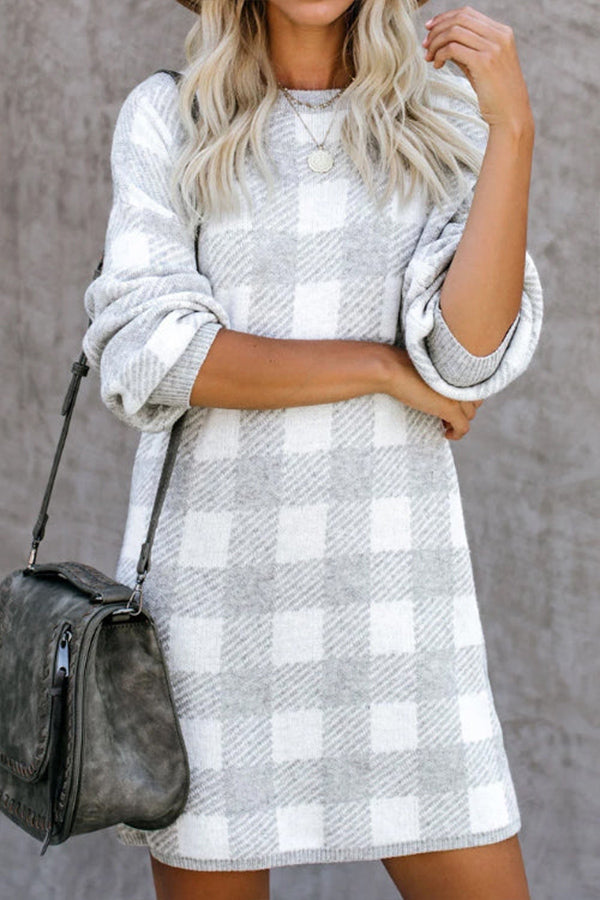 ALL AT ONCE GINGHAM SWEATER DRESS - 2 COLORS