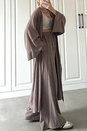 Casual Long Cardigan Slit Two-piece Set