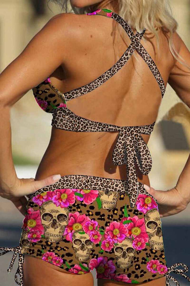 Pink Leopard Drawstring Side Two Piece Swimwear